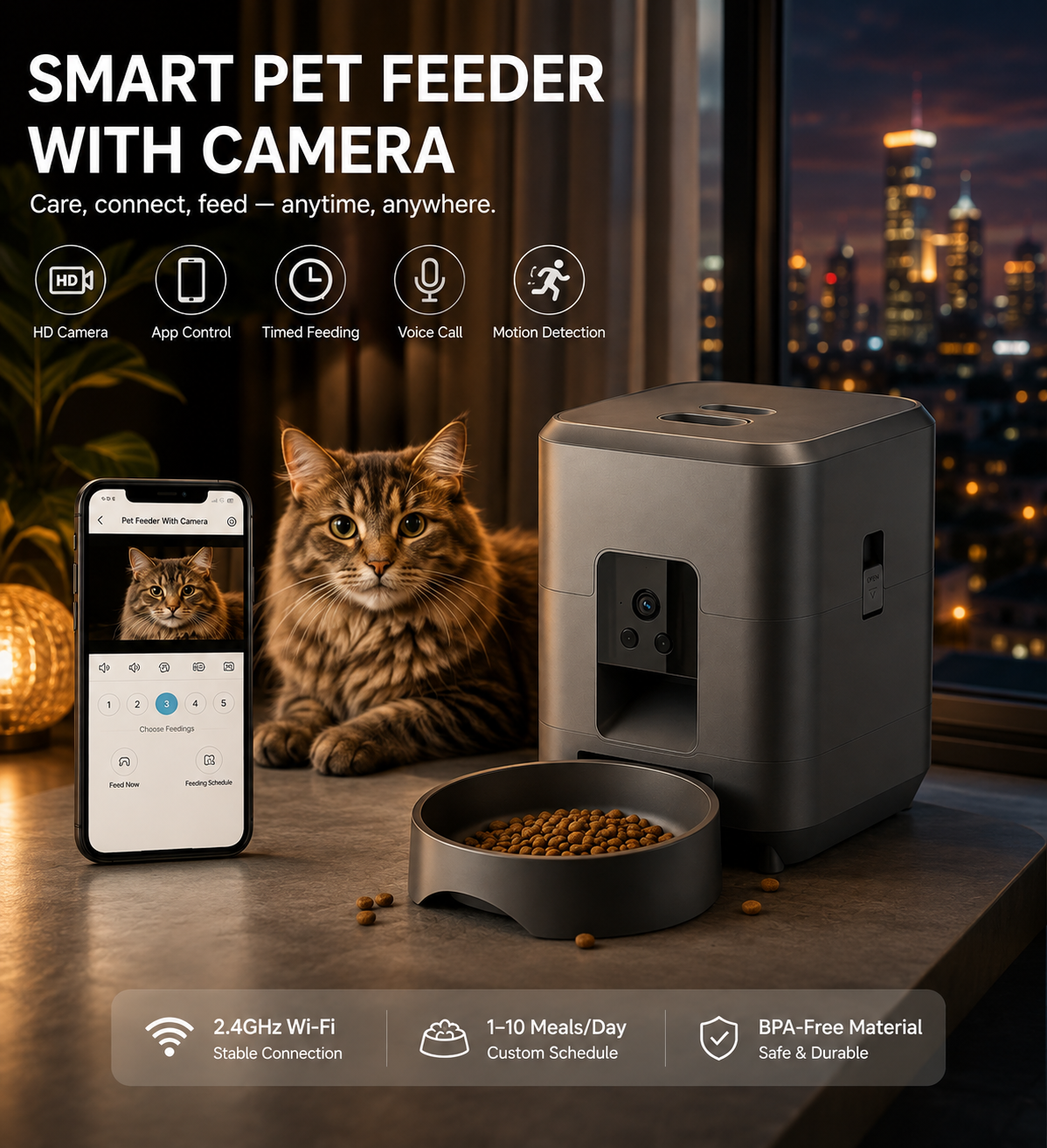 Wi-Fi Smart Pet Feeder + Camera