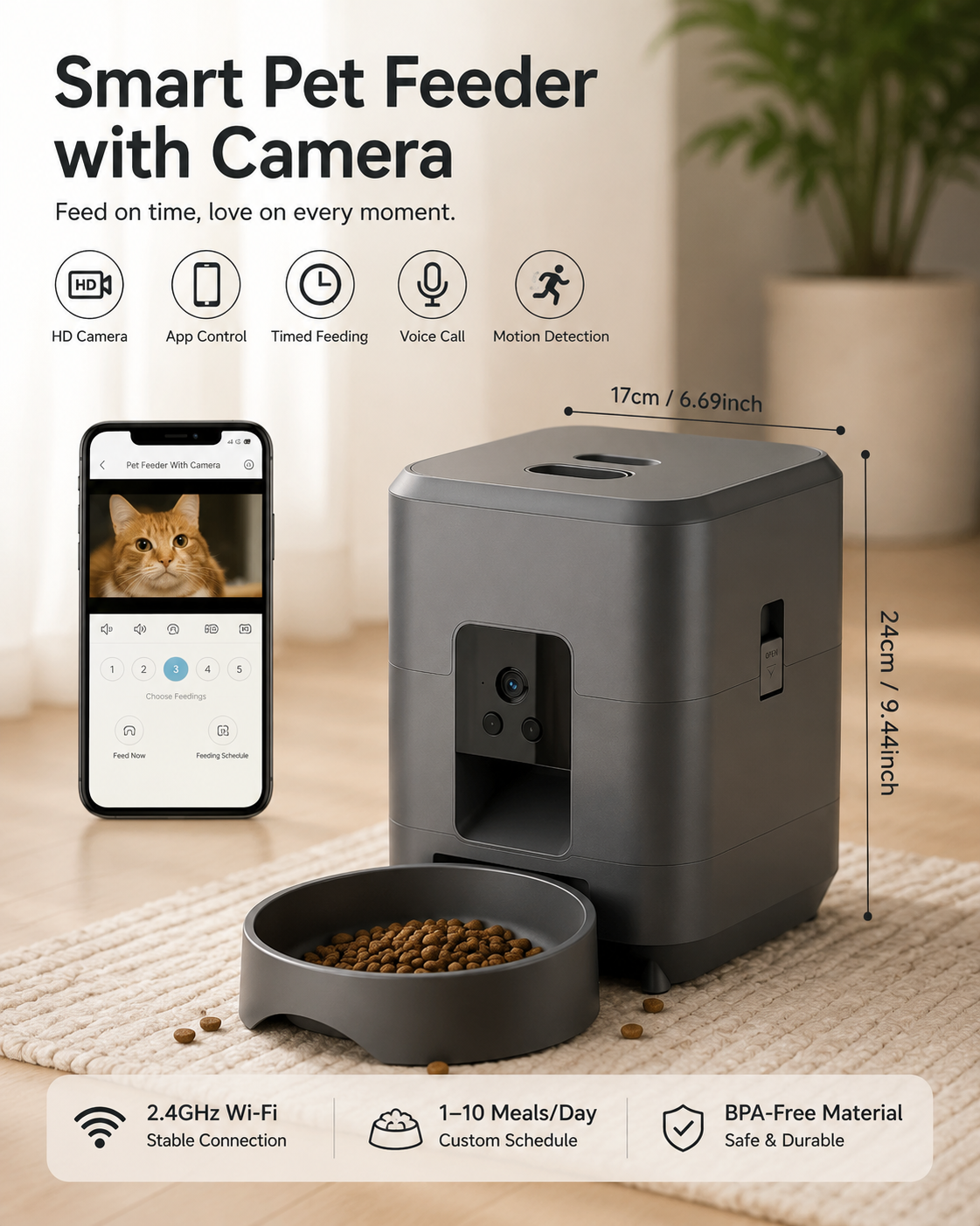 Wi-Fi Smart Pet Feeder + Camera