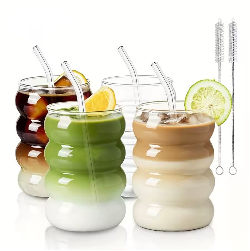 Vintage Ripple Glass Coffee Cups – 350ml / 11.8oz, Set of 2