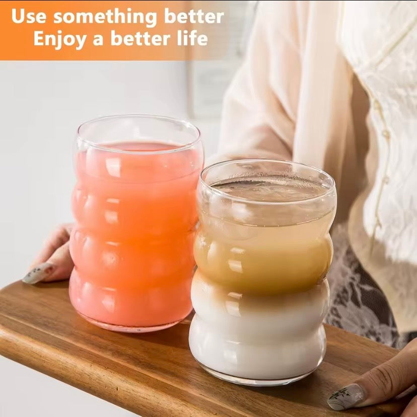 Vintage Ripple Glass Coffee Cups – 350ml / 11.8oz, Set of 2